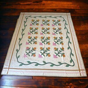 Antique Vintage Tulip Applique Quilt‎ Reversible Date Embroidered 1931 92" x 78"